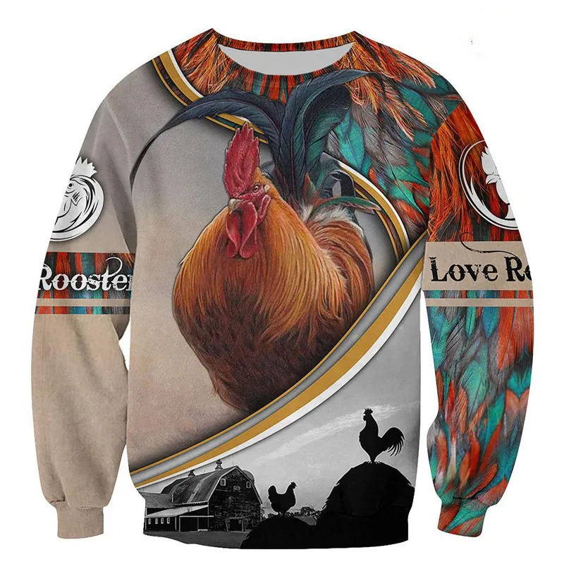 Autumn Fashion Hoodies Beautiful Rooster 3D Full-printing Mens Sweatshirt Unisex Casual Zip Jacket