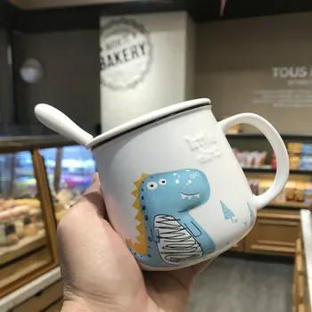 

3D Animal Dinosaur Crocodile Design Ceramic Cute Coffee Tea Cup Mug with Spoon Cover 1 Pcs Only