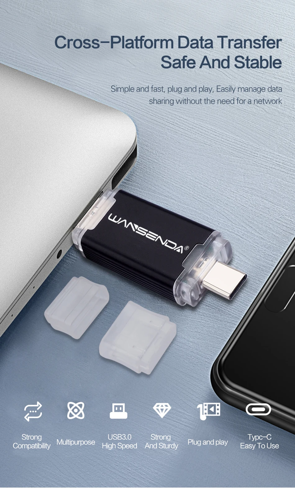 WANSENDA usb 3,0 OTG USB флеш-накопитель металлический флеш-накопитель для мобильных устройств типа C/ПК 512 ГБ 256 ГБ 128 Гб 64 ГБ 32 ГБ Флешка USB карта памяти