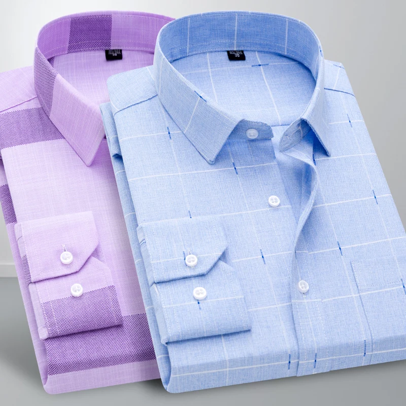 New Brand Shirts Men Long Sleeve Formal Classic Plaid Casual Soft Comfortable Single Pocket Button Down Youthful Camisa Social dress shirts men casual shirts