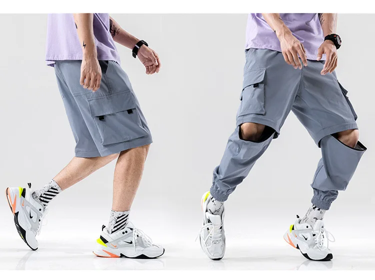 Новые модные съемные повседневные брюки-карго Мужские штаны-шаровары с высокой улицей в стиле хип-хоп свободные штаны для бега карго