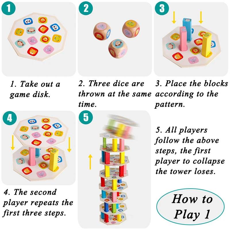 Wooden Rainbow Blocks Stack Children Toys Stacking Tower Dice Colors Matching Board Game Sensory Game Montessori Educational Toy 4