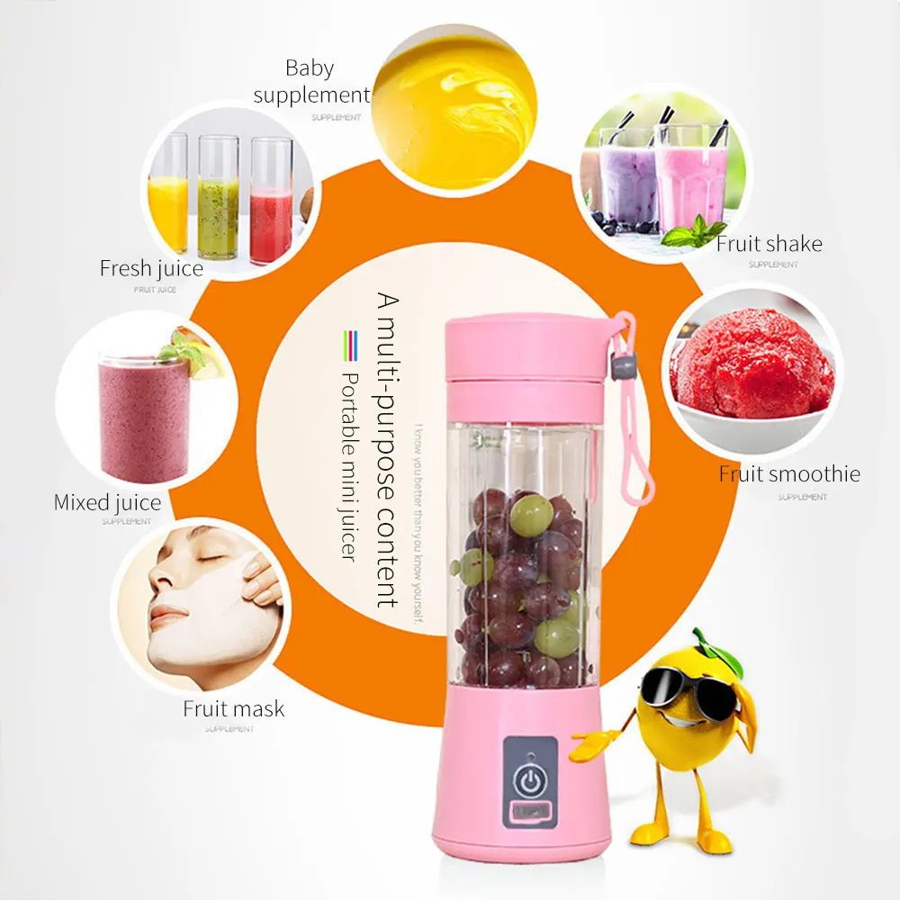

1Pc Portable 6-Leaf USB Electric Fruit Juicer Handheld Smoothie Maker Blender Stirring Rechargeable Mini Portable Juice Bottle