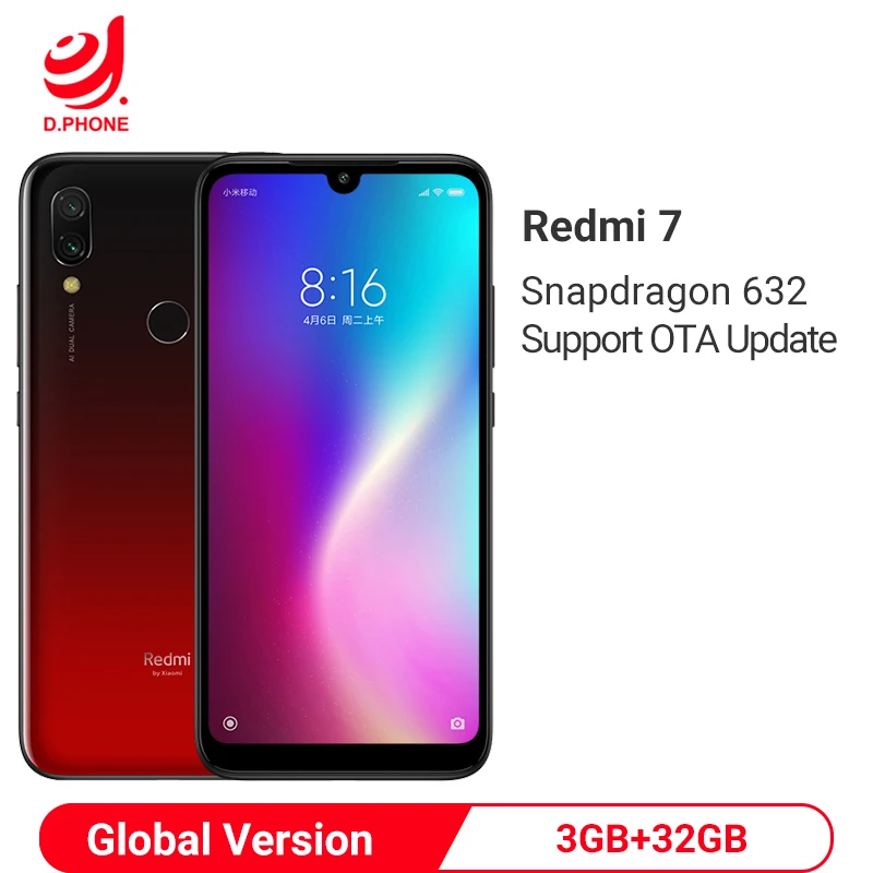 Оригинальный Смартфон Xiaomi Redmi 7 с глобальной версией 3 Гб ОЗУ 32 ПЗУ Восьмиядерный