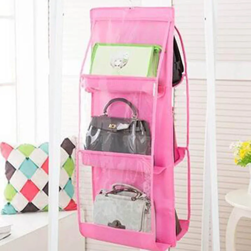 Pink 90 см x 35 см x 35 см Нетканый тканевый спальный мешок для хранения супер большой емкости, подвесной мешок, двусторонний, шесть сеток, многофункциональный - Цвет: Pink