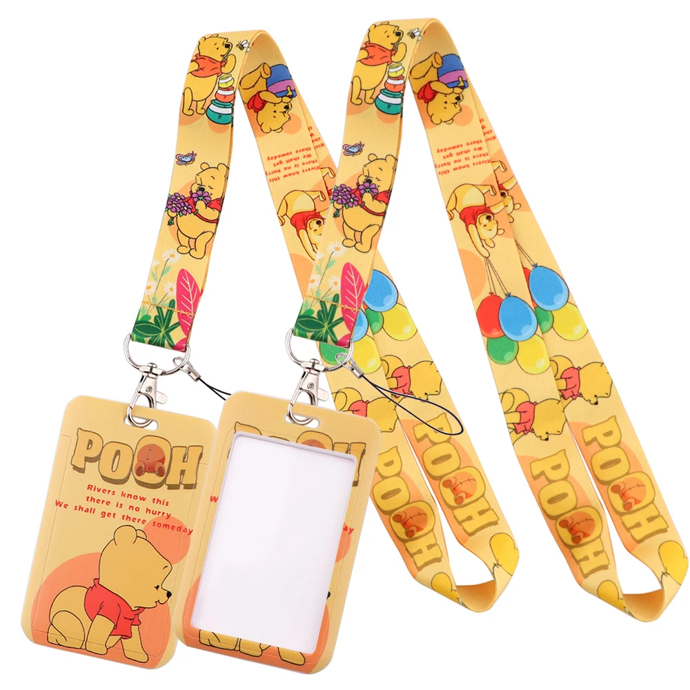 Winnie The Pooh Yellow Keychain w/ ID Holder & Charm Lanyard 