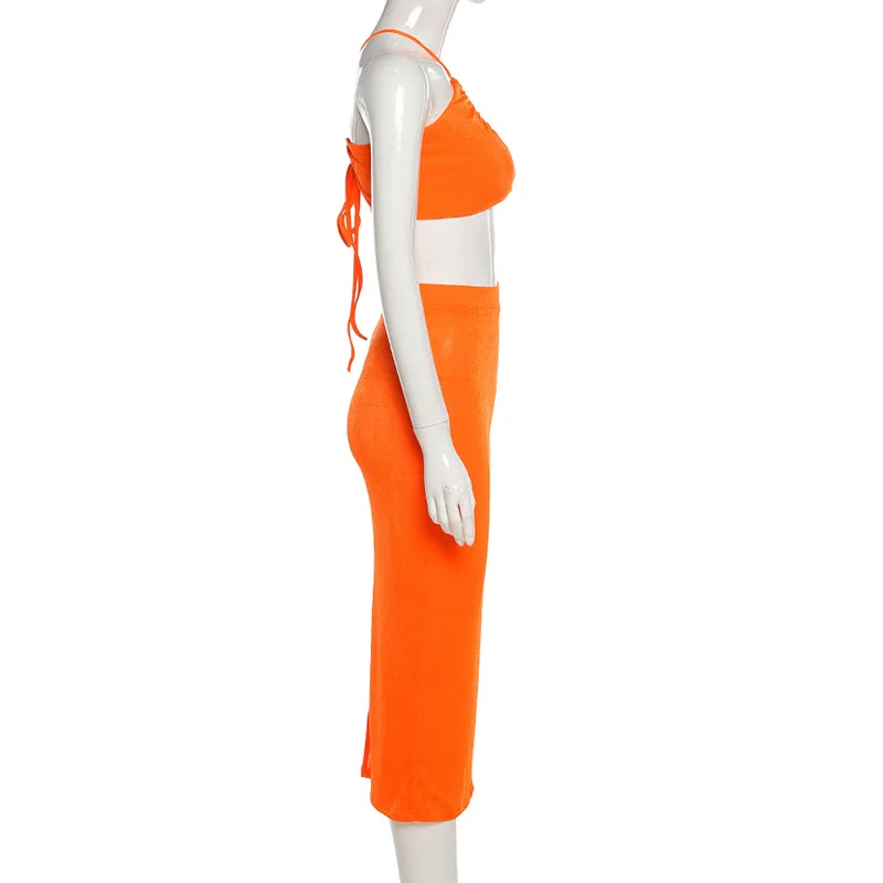 Halter Crop Top And Skirt Set Sexy Women Outfits Summer Dress Sets Cami Top Two Piece Set Skirt Elegant Party Club Outfits