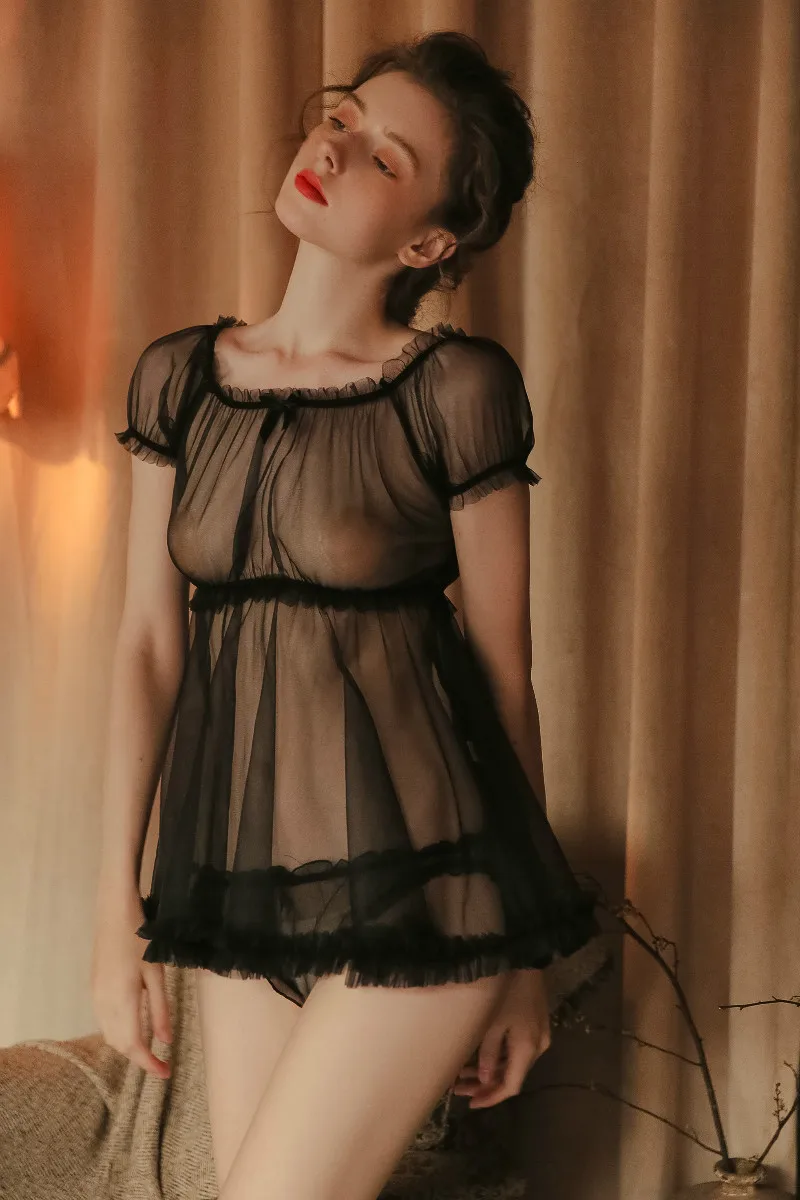 Сексуальное Сетчатое нижнее белье, рождественское, Lenceria, Babydoll, свадебное белье, прозрачное, неженкое, экзотическое, мини-платье для сна, набор с стринги