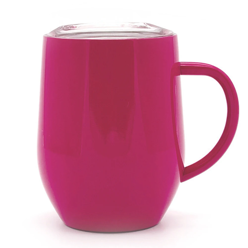 Чашка простая портативная Изысканная Коктейльная небьющаяся изогнутая рукоятка для молока уличная Удобная двойная стена герметичная бар из нержавеющей стали вино - Цвет: Rose Red