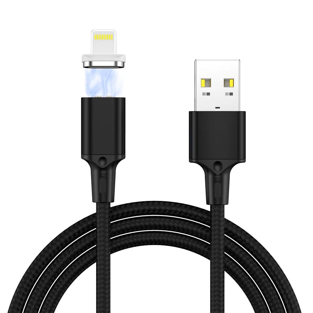 IPSY Магнитный Мобильный кабель для зарядки телефона 1 м QC3.0 Быстрая зарядка 3A 18 Вт Быстрая зарядка USB-Type C для Lightning iPhone Micro - Цвет: Black For iPhone