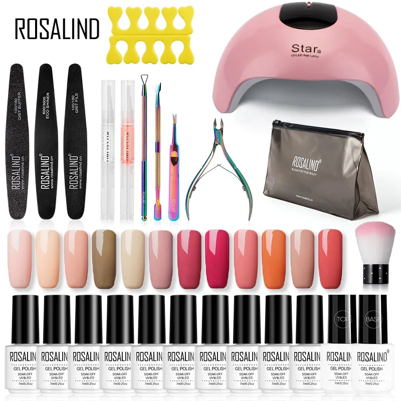 Billige ROSALIND Gel Nagellack Kit Hybrid Lack Set Semi Permanent Gel Nagel Alle Für Maniküre UV LED Gel Lack Tränken off Nail art