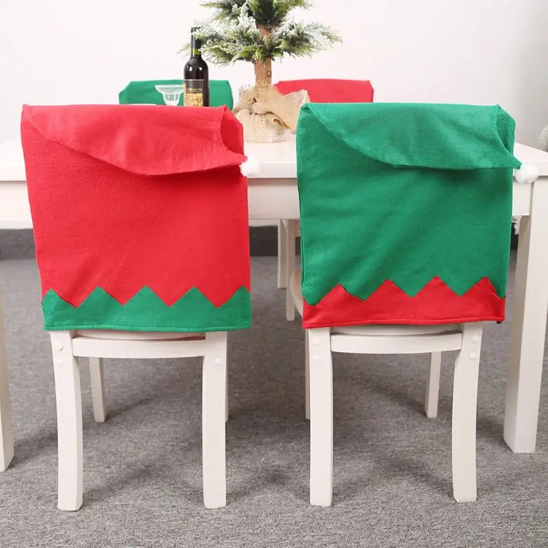 

2pcs/set Christmas Decoration Elf Hat Dinner Chair Cover Back Xmas Home Holiday Party Table Decoration X4YD