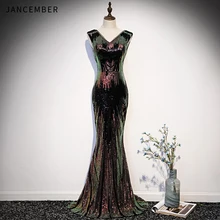 WLN18506 женские вечерние платья с v-образным вырезом на молнии с блестками, длина до пола, платье для помолвки