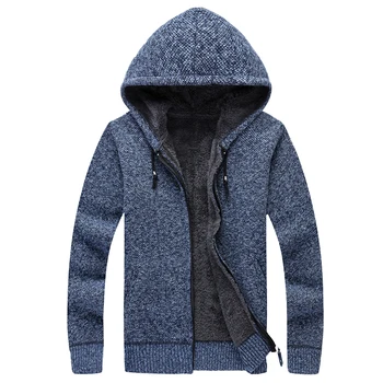 

new M-XXXL Winter Men Jacket thick velvet cotton hooded fur jacket men's winter padded knitted sweater Cardigan Spring Outdoors