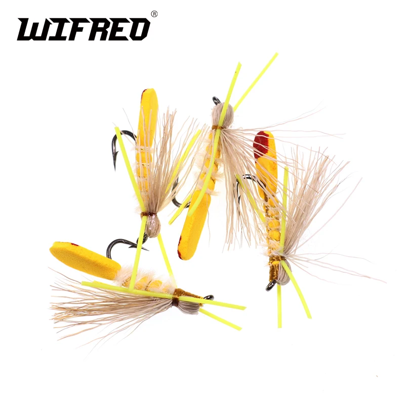 Wifreo 4 шт. желтый Хоппер Madam Dry Fly коричневый Радуга Cutthroat форель Fly Рыбалка свежая вода пена мухи размер#10