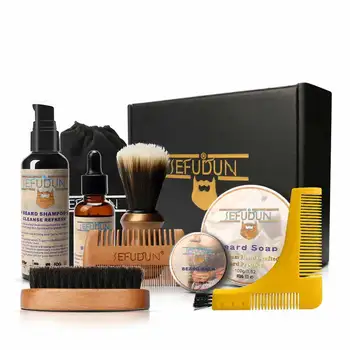 

Beard Trimming Care Kit Beard Beauty Modeling Set Essential Shampoo Brush Comb Oil Cream Scissors Gift for Men Husband