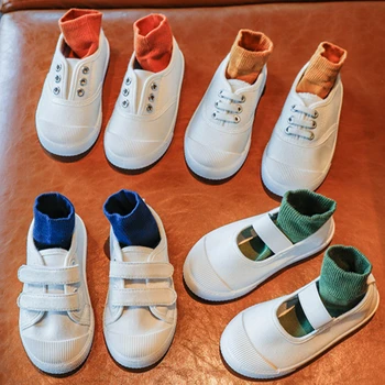 

Baby White Shoes Canvas Flats Shoes For Girls Boys Kids Children Causal Dance Sport Shoe Soft Breathable Lace Up