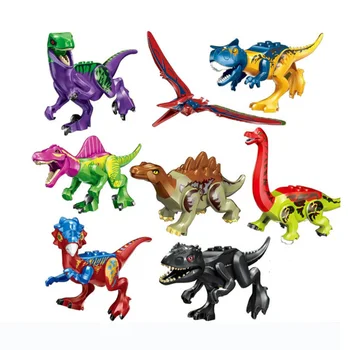 

8Pcs/lot New lepinblock Dinosaurs Jurassic World Rex Dilophosaurus Tyrannosaurus Figure Building Blocks Model Toy for Children