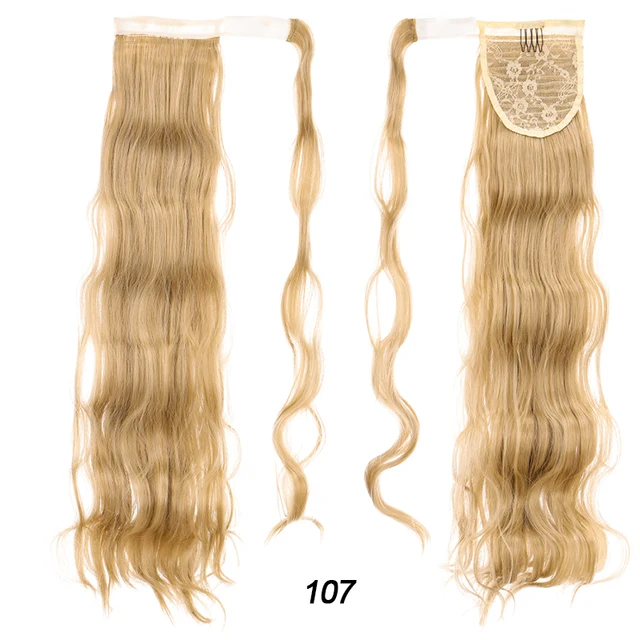 DIANQI Synthetic Corn Wavy Long Curly Ponytail Hairpiece Wrap on Clip Hair Extensions Black Pony Hair 107