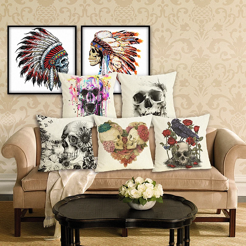 

sugar skull cotton linen throw pillows Sofa Cushion Cover Home decor 45X45cm cojines decorativos