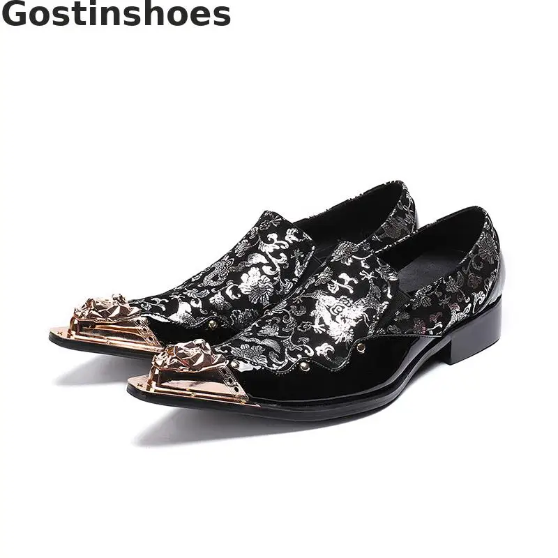 

Fashion Men Oxfords Shoes Genuine Leather Printed Golden Metal Tipped Set Foot Men Casual Leather Shoes Leisure Business Shoes