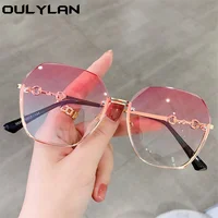 Oulylan Trimming Rimless Sunglasses Women Fashion Irregular Gradient Pink Sun Glasses Ladies Oversized Shades Eyewear UV400
 1