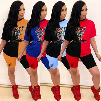 

Womens Casual Short Sleeve Offset Two Piece Short Set