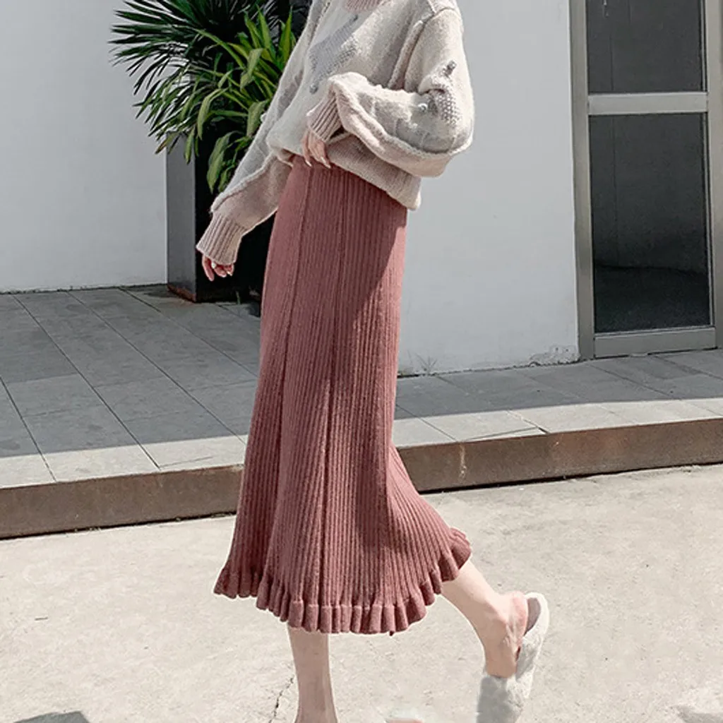 Длинные женские юбки модная женская элегантная однотонная плиссированная юбка с волнистым краем и высокой талией бренд Falda Saia Pli30