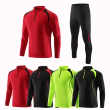 Новинка, мужской футбольный костюм, Umiform, спортивные костюмы, одежда для спортзала, полумолния, длинный рукав, Джерси, для бега, фитнеса, тренировочные костюмы