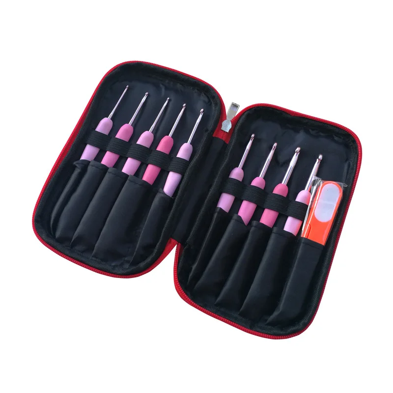 

2.0mm-6.0mm Gradient pink TPR aluminum crochet hook set Set of knitting needles for knitting yarn crochet crochet hooks in a bag