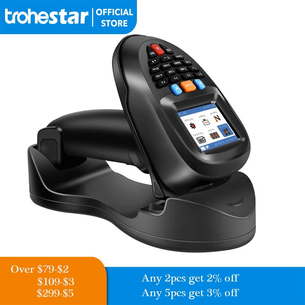 Trohestar Barcode Scanner Wireless Handheld Portable 1D/2D Scanne Data Terminal Inventory Device 2.4GHz Bar Code Reader Scanners hp scanner