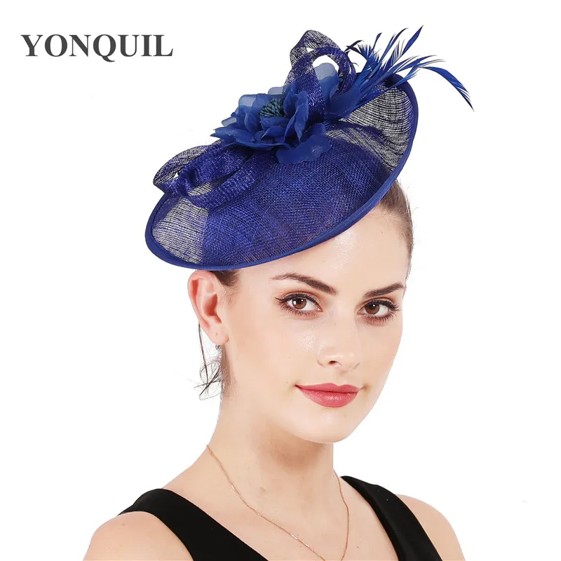 Элегантная женская заколка для волос millinery, праздничный головной убор, головной убор из перьев, головной убор Sinamay, головной убор SYF696