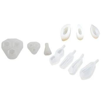 

10 Pcs Pendant Silicone Mould : 3 Pcs Diamond Three Pyramid Shape DIY Silicone Mold & 7 Pcs Transparent White Silicone Molds Diy