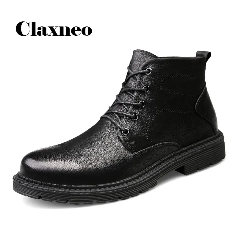 CLAXNEO/мужские зимние ботинки с высоким берцем; теплые мужские кожаные ботинки с Плюшевым Мехом; мужские ботинки из натуральной кожи; большие размеры