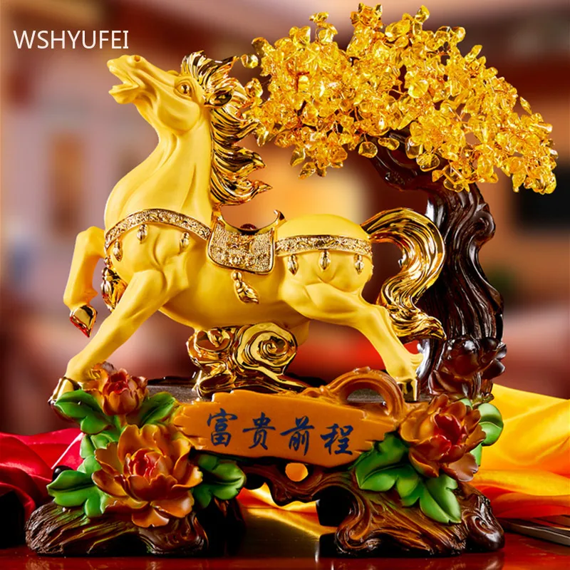 

Resin Horse Model Sculpture Ornaments Living Room Feng Shui Decoration Office Desktop Lucky Fortune Decor Home Accessories