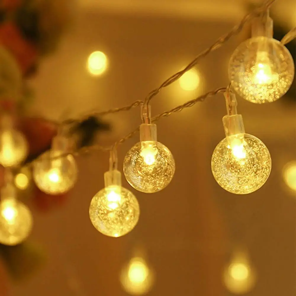 Crystal Ball LED String Lights Garland Balls Party Lighting Christmas Tree Lamp Outdoor Decoration Wedding Patio Holiday Bedroom