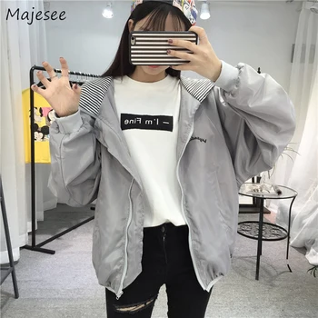 

Jackets Women Hooded Baseball Jacket Cartoon Printed Womens Student Loose 2020 BF Short Coats Females Korean Style Simple Chic