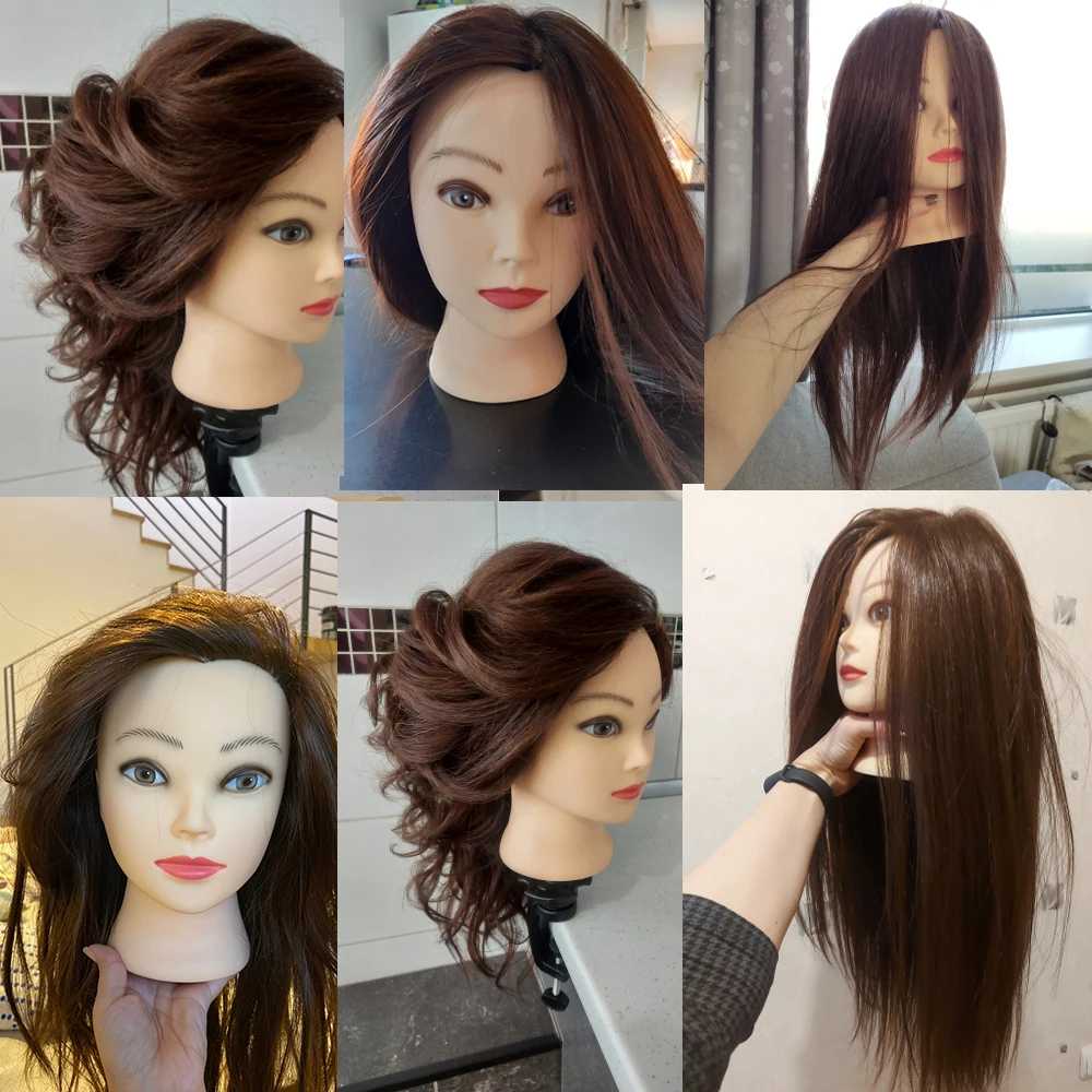 Female Mannequin Training Head And Stand For Hairdressers Hairstyles 85% Human Hair Training Head For Braid Hairdressing Head