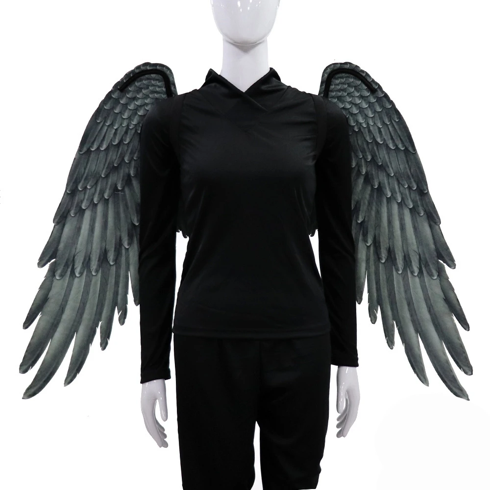 Хэллоуин косплей нетканые Взрослые женщины мужчины косплей костюм черный и с белыми ангельскими крыльями сценическая одежда аксессуары