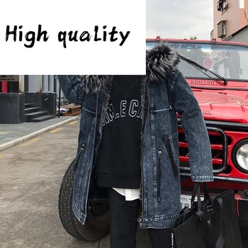 GĂŒnstig Jacke Winter MĂ€nner Parka Echt Rex Kaninchen Pelz Mantel Fuchs Pelz Kragen Lange Denim Jacken Neue Blouson Homme Hiver