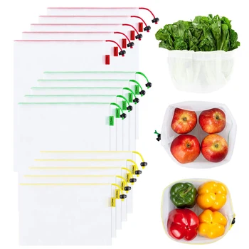 

15Pcs/set Reusable Mesh Produce Bags Washable and See-through Grocery Bags Premium L5
