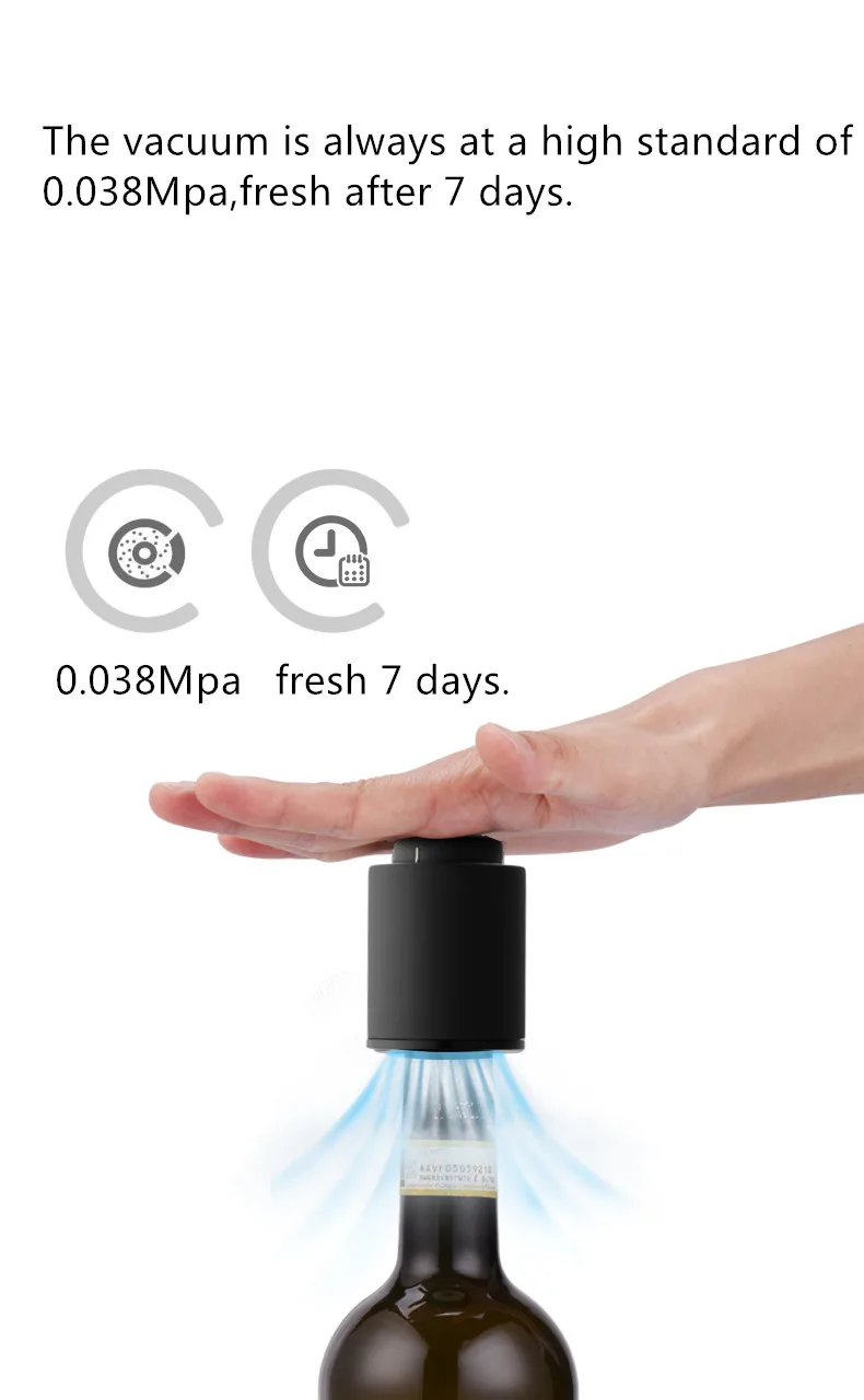 XIAOMI Mijia Stainless Steel Vacuum Wine Bottle Stopper Sealed Storage Vacuum Memory Wine Stopper Electric Stopper Wine Corks (5)