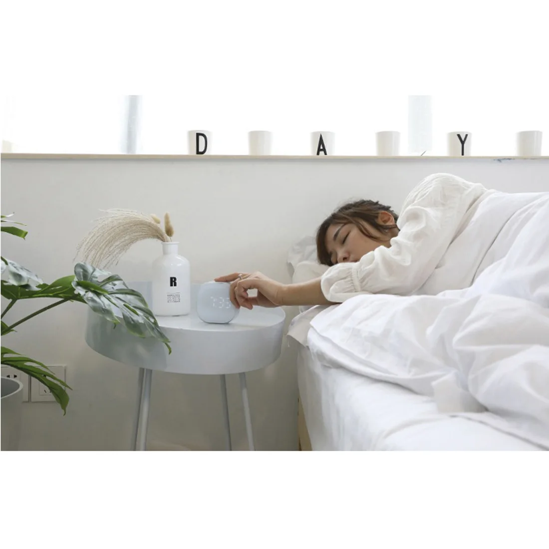 Cubic Alarm Clock Multi-Functional Desk Digital Alarm Clocks Table Desk Clock For Office Living Room Home Decor- White