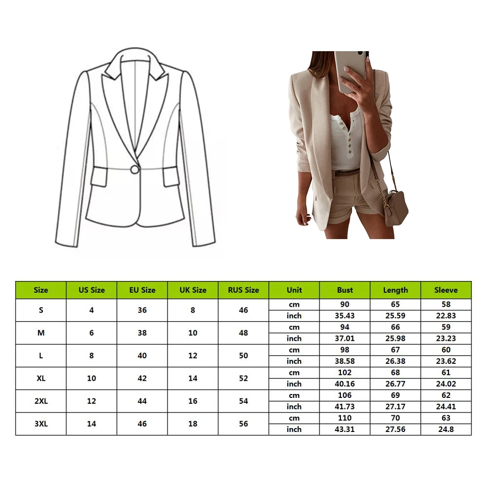 Женский пиджак с отложным воротником, Осенний однотонный приталенный Блейзер с отворотом, пиджак для девушек, деловой офисный пиджак, кардиган, верхняя одежда, топы