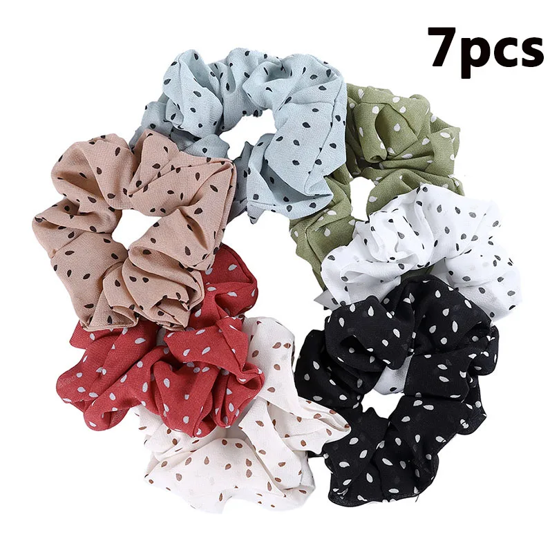 AWAYTR 8Pcs Fabric Print Scrunchies for Women Elastic Hair Bands Girl's Hair Tie Headwear Ponytail Holder Hair Accessories - Цвет: 72-7pcs