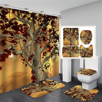 

Decorative Abstract Trees Shower Curtain Fabric Waterproof Colorful Polyester Printing Bath Window Curtain for Bathroom Decor