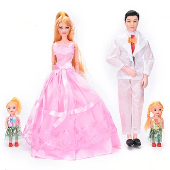 

1set Family 4 People 1 Mom/1Dad/2 Little Girl For , Girl Play House Toys Gifts Dolls Suits