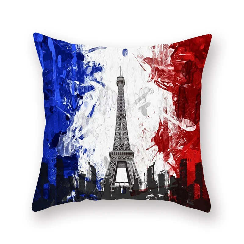 Pillow Cushion Cover Romantic Paris Eiffel Tower Pillow Cover Pink Blue Valentine Romance Cartoon Throw Pillow Cover Sofa Couch