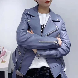 Genuine Leather Jacket Slim Women Spring Coat Autumn New Fashion Short Locomotive Design Style Solid Color