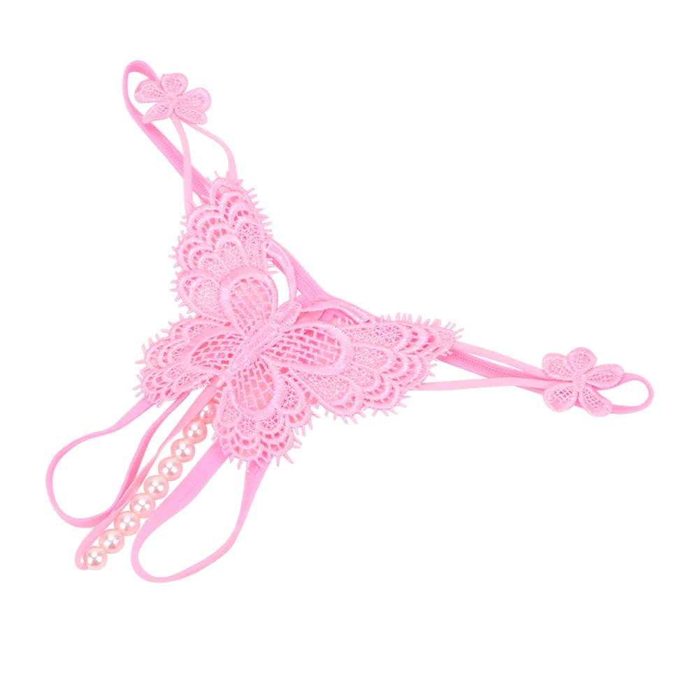 IKOKY Open Crotch Underwear Hot Erotic Sexy Panties Women Sexy Lingerie Faux Pearl Decor G-string Thong Panties - Color: Pink